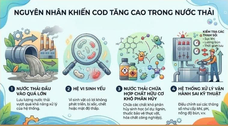Nguyên Nhân Khiến COD Trong Nước Thải Thực Phẩm Tăng Cao