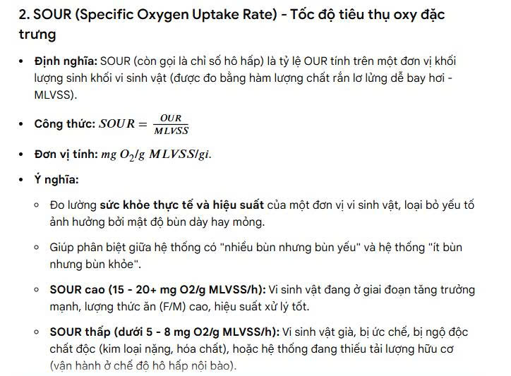SOUR (Specific Oxygen Uptake Rate) - Tốc độ tiêu thụ oxy đặc trưng